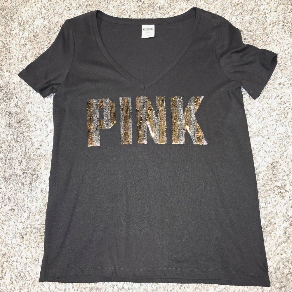 Victoria's Secret PINK black and gold sequined T